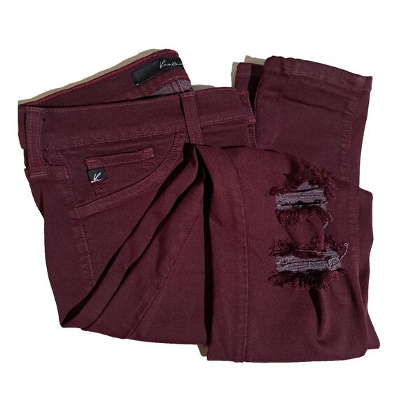Kancan Jeans Womens Size 11 Distressed Burgundy Whimsigoth Rock Rare - Picture 1 of 11